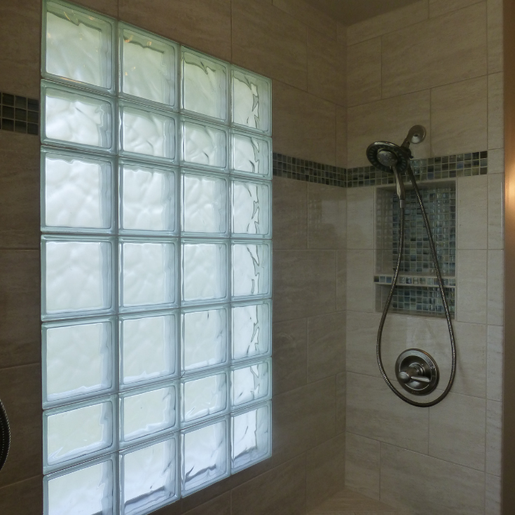 Glass block window design Columbus Ohio Installation | Innovate Building Solutions | #GlassBlockWindow #DesigningShower #BathroomShower #ShowerWindow