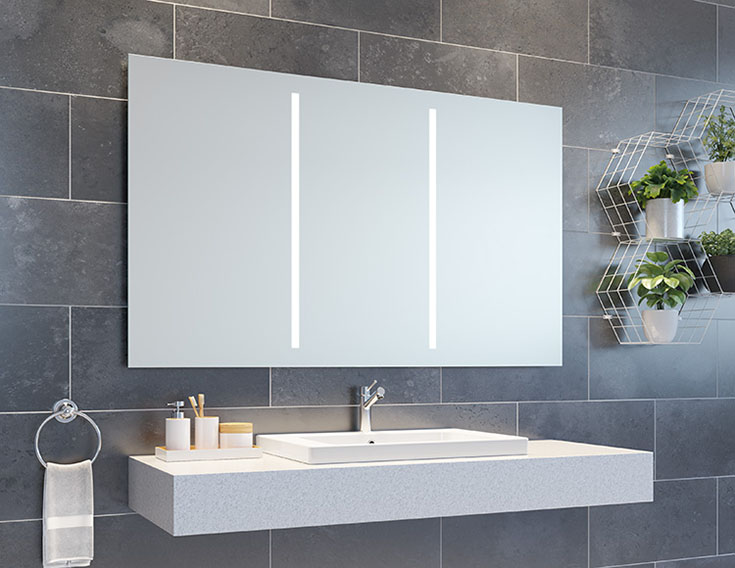 LED mirrored medicine cabinet | Innovate Building Solutions | #LEDMirror #MedicineCabinet #BathroomMirrors