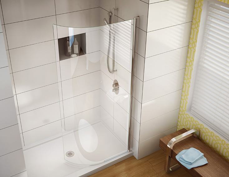 A curved glass door shower screen | Innovate Building Solutions | #CurvedGlassDoor #BathroomDoor #ShowerDoor #GlassDoor