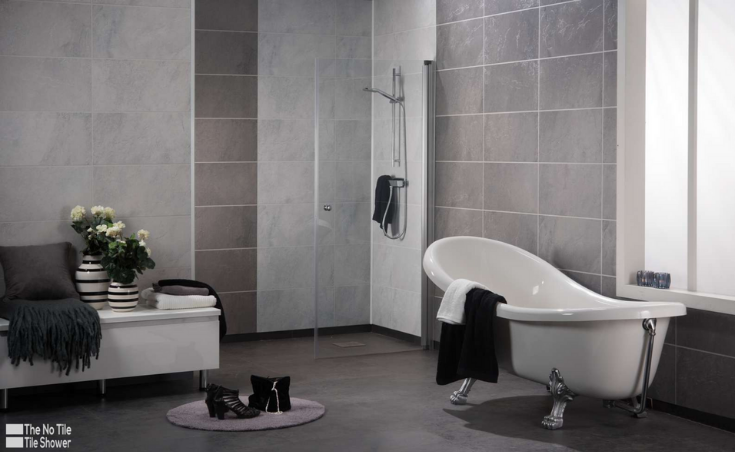 Large format laminate shower and bathroom wall panels | Innovate Building Solutions | #GroutFreePanels #ShowerWallPanels #BathroomRemodel