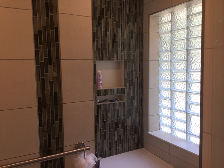 Multi pattern glass block bathroom shower window Columbus Iceberg | Innovate Building Solutions | #MultiPattern #Glassblockpattern #BathroomShower