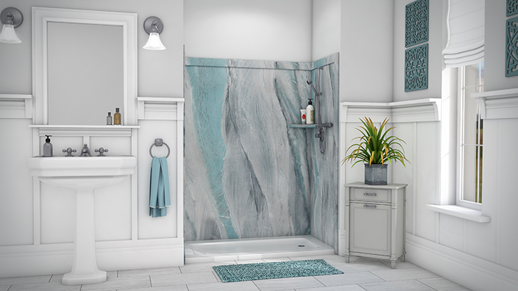 PVC bathroom and shower wall panels triton color | Innovate Building Solutions | #PVCbathroom #showerwallpanels #DIYRemodel #BathroomRemodel