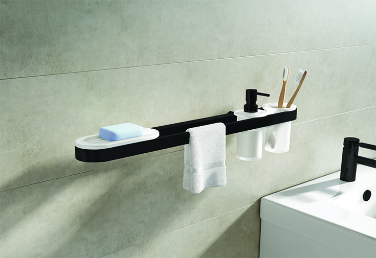 Bath and Round Towel Bar MATTE BACK | Innovate Building Solutions | #TowelRack #BathroomAccessories #SoupHolder