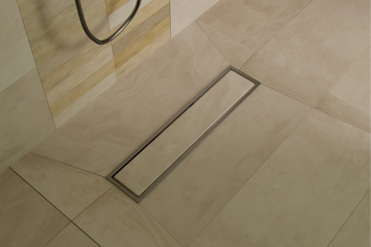 Linear drain for shower simplicity | Innovate Building Solutions | #linearDrain #showerdrain #SimpleDesign