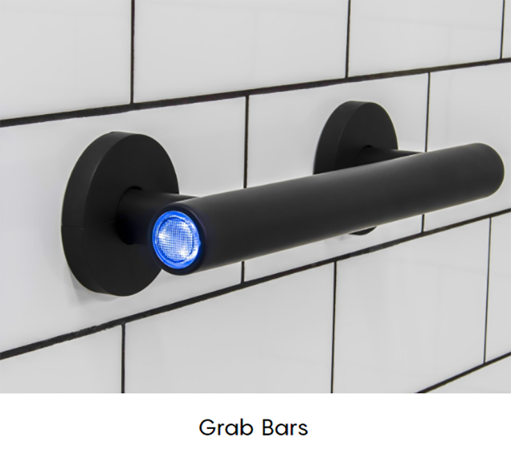 Sound activated LED bathroom grab bars EveKare | Innovate Building Solutions | KBIS | #LEDGrabBars #GrabBars #BathroomBars