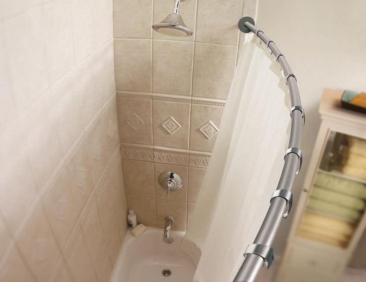 curved shower rod by Moen moen.com | Innovate Building Solutions | #CurvedShowerRod #ShowerBathroom #bathroomremodel