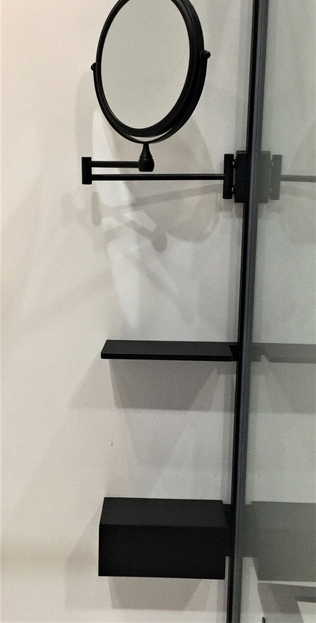 matte black mens shower shaving mirror | Innovate Building Solutions | KBIS | #MatteBlack #Mirror #ShowerMirror