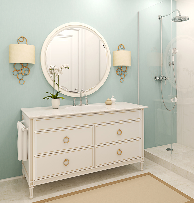 Light blue green bathroom | Innovate Building Solutions | #BathroomColor #BlueBathroom #LightBlueBathroom #BathroomRemodel