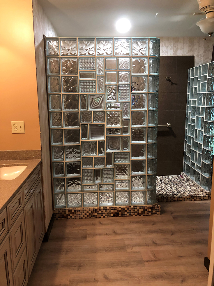 Mixed Up Design Glass Block Wall 