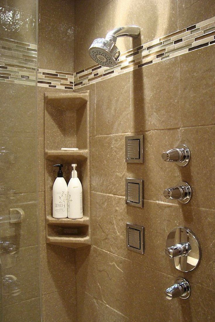 Solid Surface Cultured Granite Shower With A Subwy Tile Pattern 