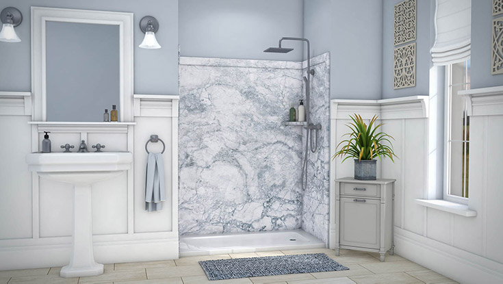 marbleized pvc shower wall panels | Innovate Building Solutions | #Marbleized #Wallpanels #MarbleLook #FauxMarble