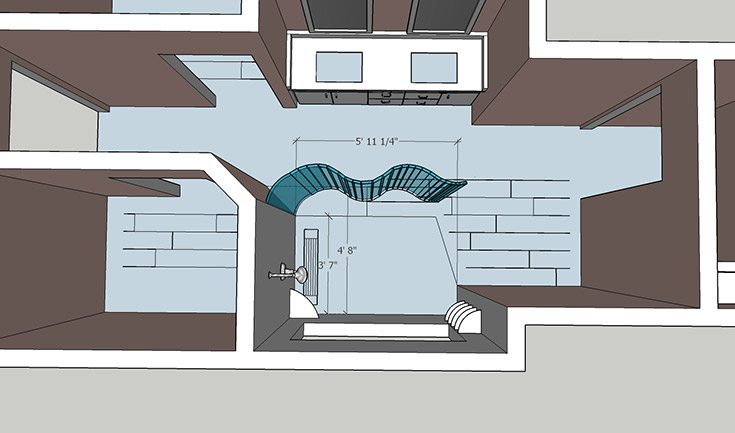 initial design of the shower and bathroom with a serpentine glass block wall | Innovate Building Solutions | #Design #GlassBlockWall #DesignTips 