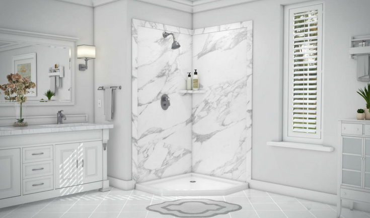 marble look PVC shower wall panels | Innovate Building Solutions | #PVCPanels #Showerwallpanels #MarbleLook #MarbleShower