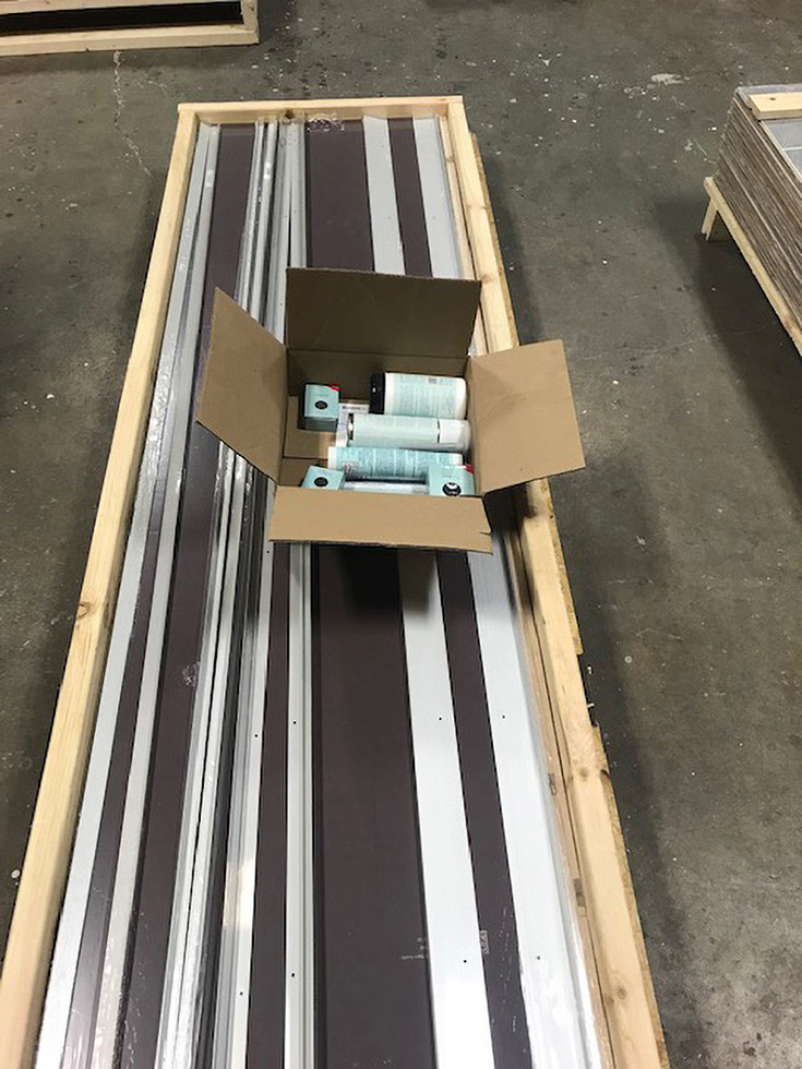 Step 5 a laminate shower wall panel kit with sealant and trims ready for shipment | Innovate Building Solutions | #ShowerKit #Bathroomremodel #ShowerWallPanels #LaminateShowerPanels