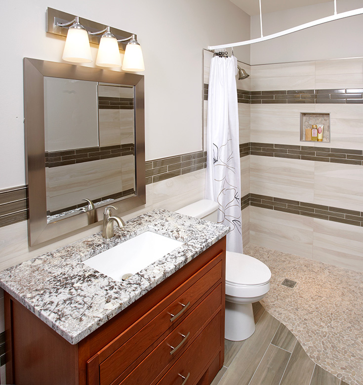 Small bathroom idea 1 one level shower floor | Innovate Building Solutions | #BathroomRemodel #Shower RollInShower