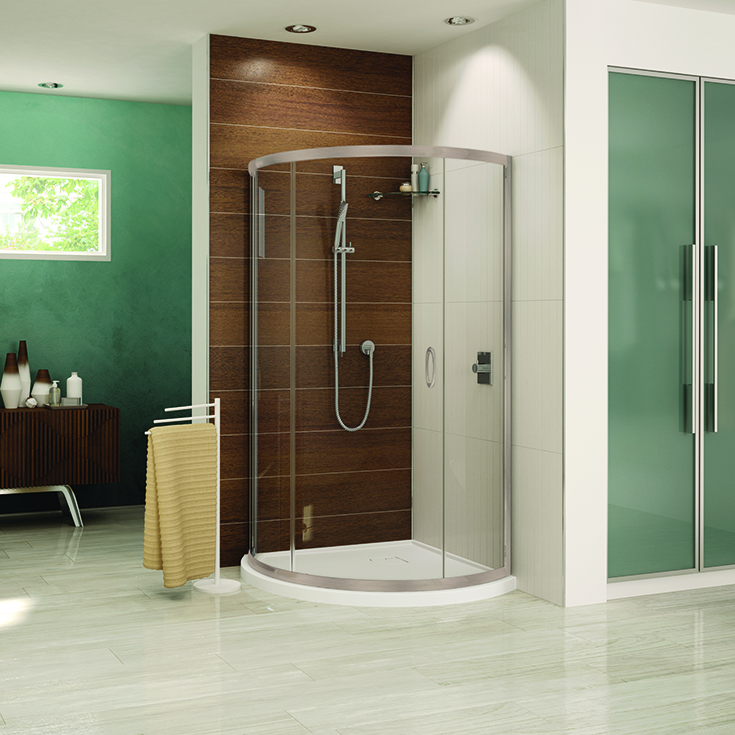 Small bathroom idea 2 sliding glass corner shower with an acrylic base | Innovate Building Solutions #GlassShowerdoor #ShowerDoor #GlassShower #BathroomRemodel