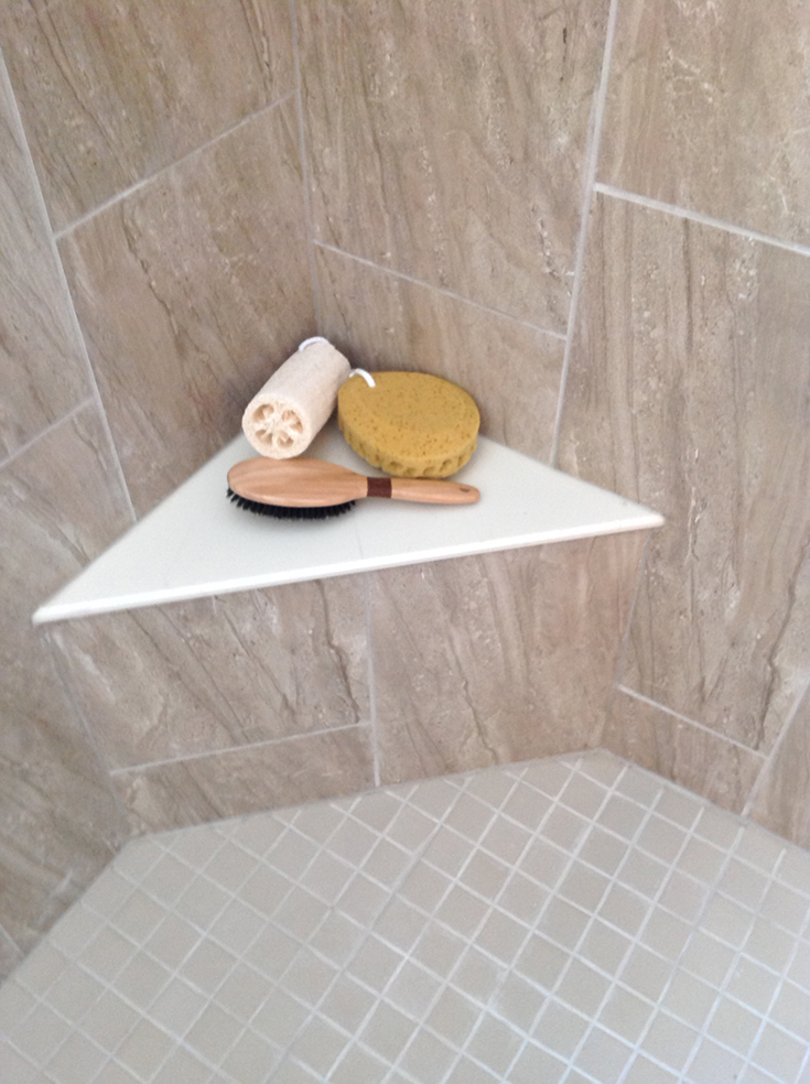 FAQ 6 solution 1 corner seat in a tile shower | Innovate Building Solutions | #CornerSeat #BenchSeat #ShowerSeat