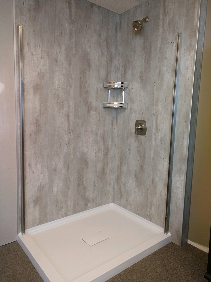 Cool idea 2 48 x 36 reinforced acrylic shower pan with a hidden drain plate | Innovate Building Solutions | #ReinforcedAcrylic #ShowerBase #BathroomRemodel