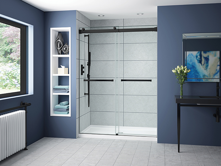 Advantage 3 sliding - matte black bypass glass shower doors | Innovate building solutions #glassdoor #Slidingdoor #Customglass #Glassenclosure