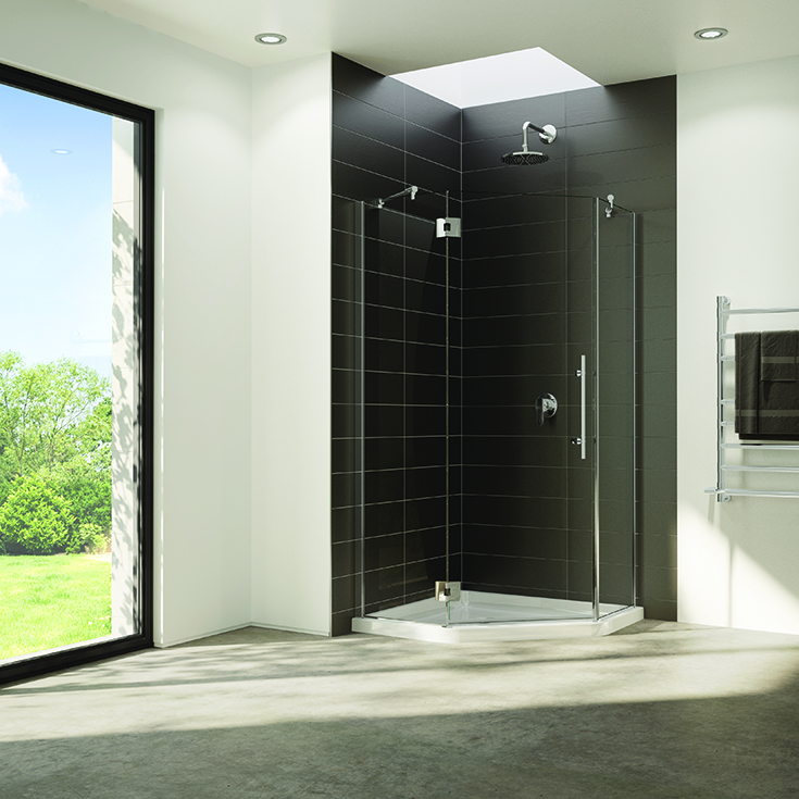 Question 2 NEO angle shower with a pivoting door and hinges | Innovate Building Solutions | #GlassDoor #NeoAngle #CornerShower