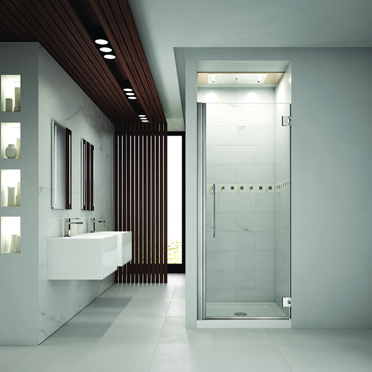 Question 3 - Pivoting shower door in thicker luxury glass | Innovate Building Solutions | #CornerShower #ShowerDoor #GlassDoor