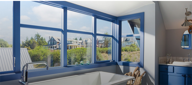 Con 3 blue painted wood windows credit www.brennancorp.com | Innovate Building Solutions #VInylWindows #ClevelandWindows #WoodenFrameWindows