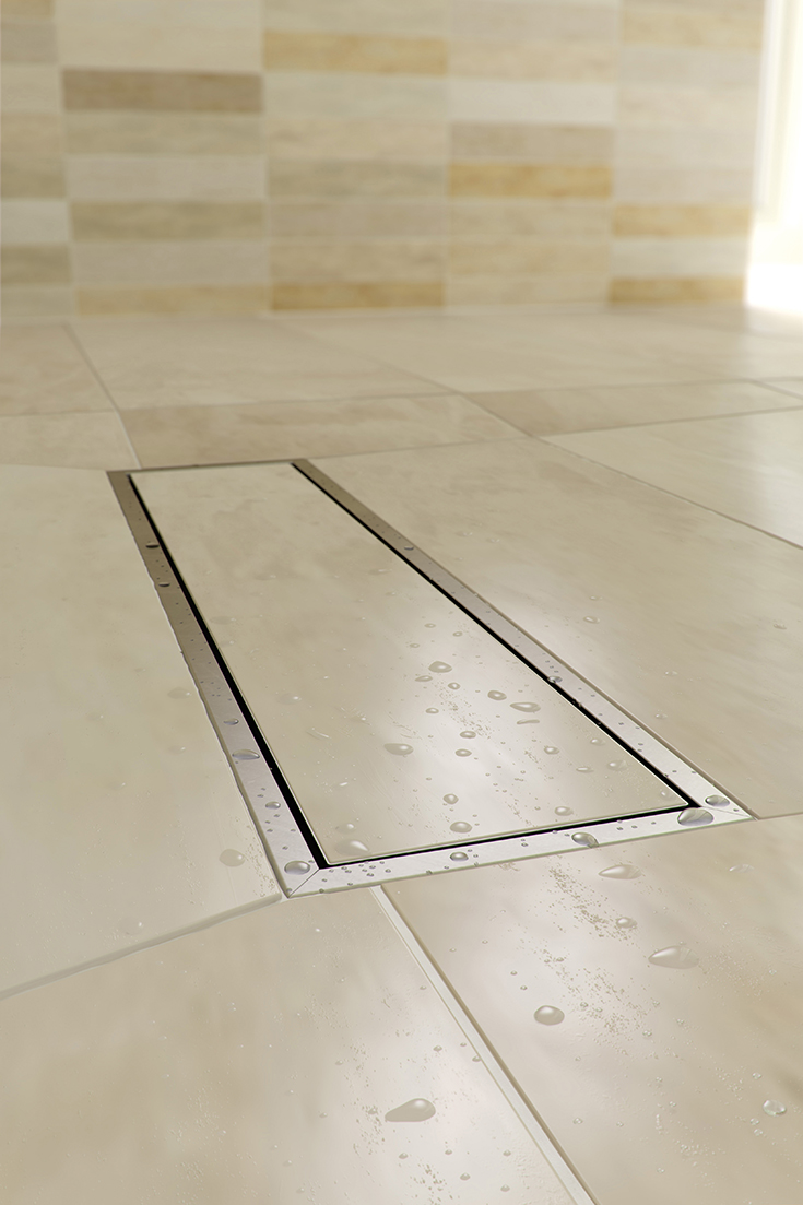 Tip 5 linear drain with tile insert for a hidden appearance | Innovate Building Solutions #LinearDrain #TileShower #Showerbase #CustomShower