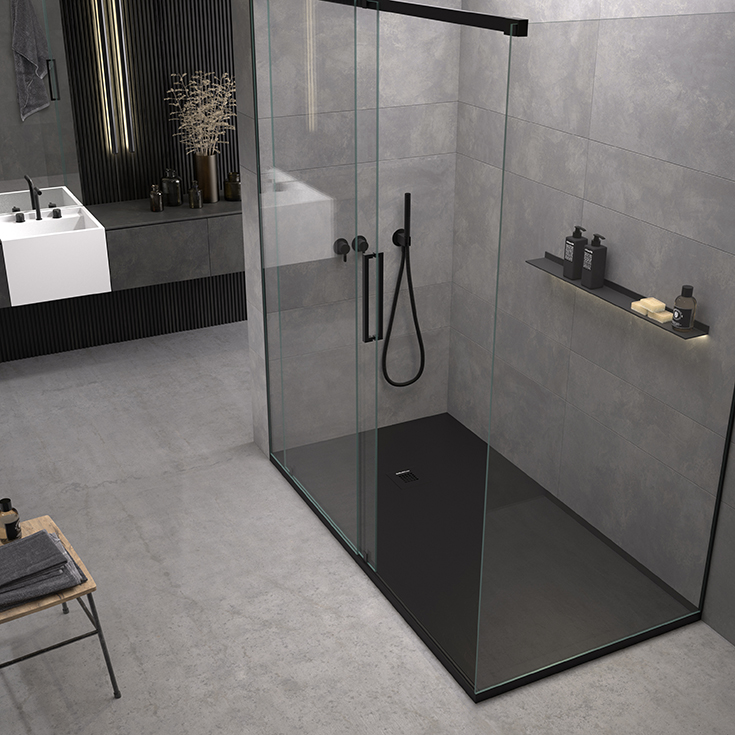 Pro 6 matte black low profile shower pan Innovate Building Solutions #lowprofileshowerpan #ShowerRemodel #showerbasekits