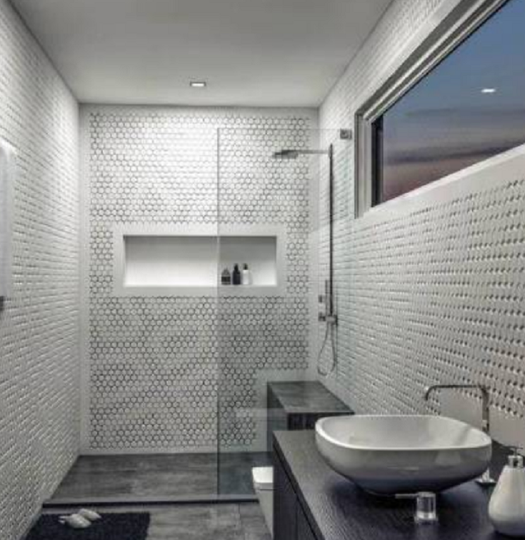 Trend 3 multi dimensional wall panels credit www.corian.com | Innovate Building Solutions #TexturedShowerWalls #ShowerWallPanels #Bathroom