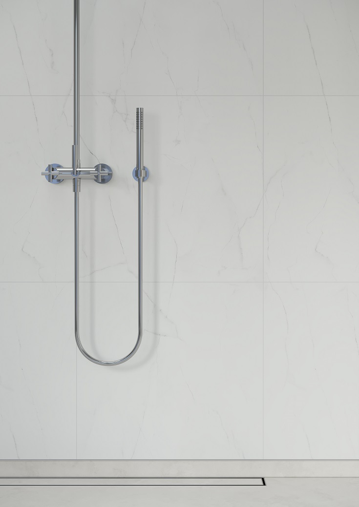 Tip 6 option 1 bianco marble shower panels innovate building solutions #LaminatedShowerWalls #ShowerWalls #ShowerRemodel