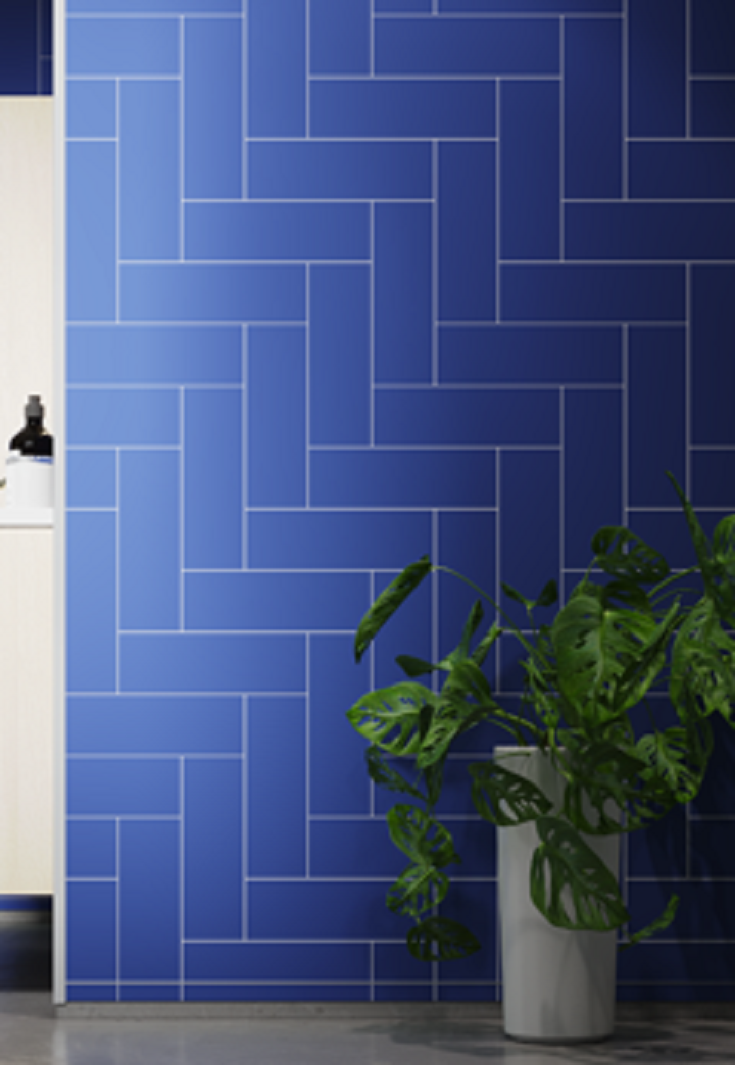 Idea 5 Ocean blue straight herringbone laminate shower wall panels | Innovate Building Solutions #LaminatedShowerWallPanels #ShowerWallPanels #ShowerRemodel