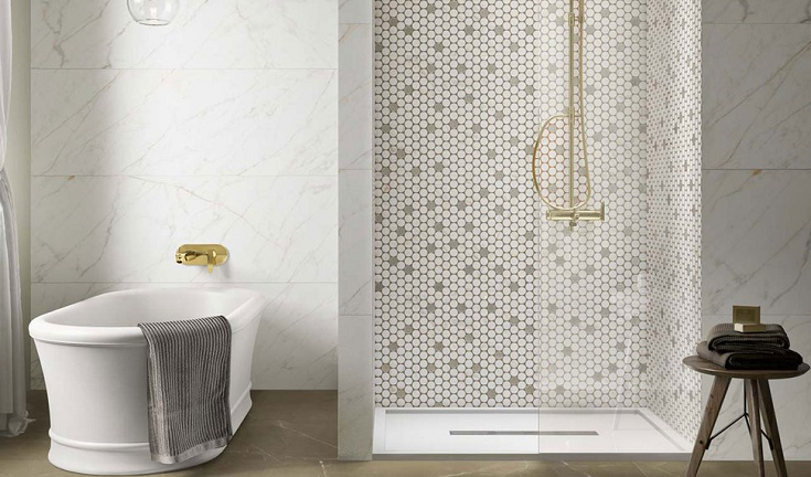 Tile shower pattern 9 mosaic shower walls www.marazzigroup.com | Innovate Building Solutions #MosaicTilePatterns #TileNoTileWallPanels #DIYShowerWallPanels