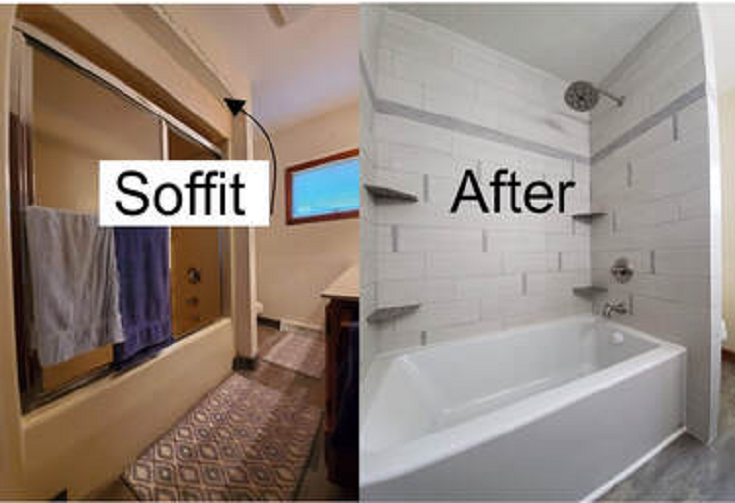 Tip 5 soffit in a small bathroom credit PhilBuilds.com | Innovate Building Solutions #BathroomRemodel #ShowerRemodel #TubToShower