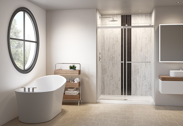 idea 17 complete custom shower kit glass doors wall panels shower pan | Innovate Building Solutions #ShowerRemodel #BathroomRemodel #ShowerEnclosures