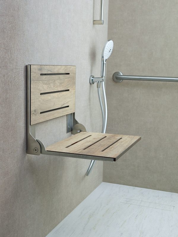 Pro 1 Fold Down Shower Seat In Weathered Teak  600x800 