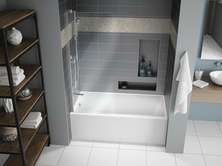 Con 3 freestanding tub - showing benefit horizontal niche storage alcove tub | Innovate Building Solutions #BathTubNiche #Niche #ShowerWallPanels