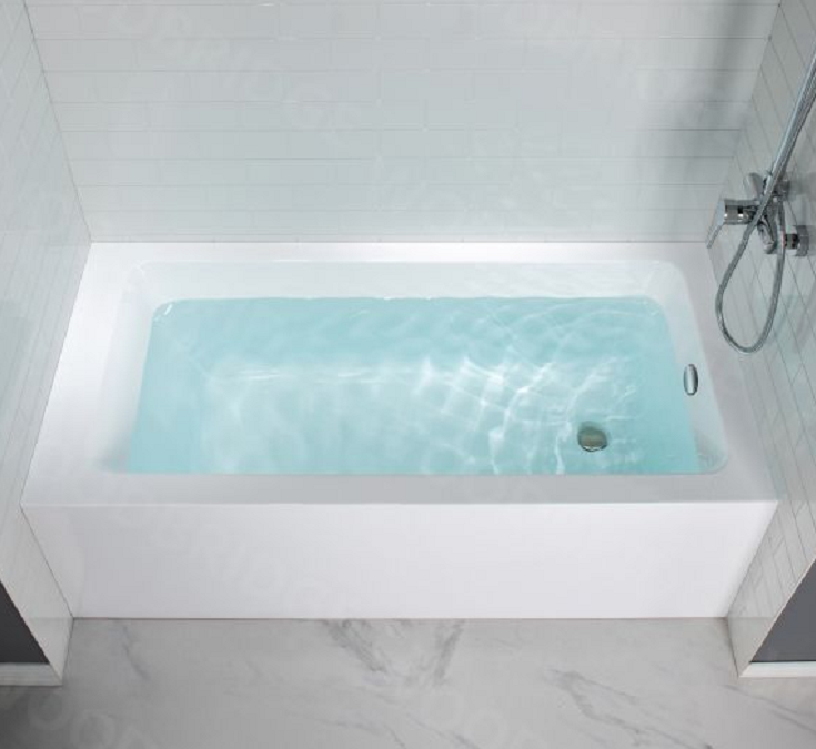 Pro 2 - built in alcove tub - use less water credit www.woodbridgebath.com | Innovate Building Solutions #BathtubRemodel #BathtubShowerDuo #LaminateShowerWalls
