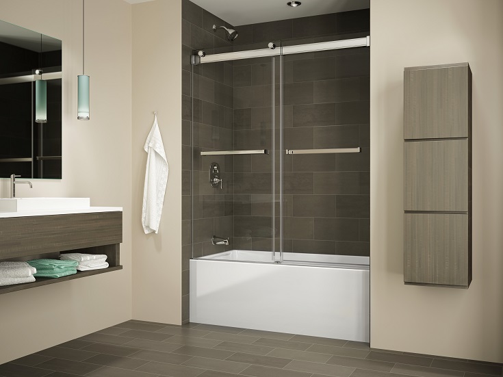 Pro 3 built in alcove tub - tub shower combination with bypass shower doors | Innovate Building Solutions #TubShowerCombo #AlcoveTub #AlcoveShower