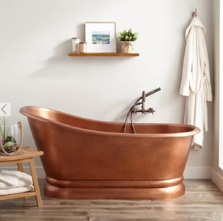 Pro 4 freestanding - copper slipper tub credit www.signaturehardware.com | Innovate Building Solutions #FreeStandingTub #Bathtub #BathroomRemodel