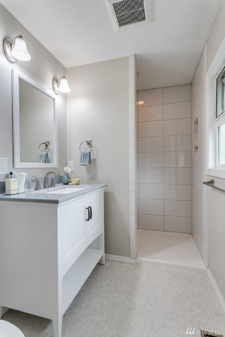Factor 1 cultured marble bath vanity countertop shaker cabinets | Innovate Building Solutions #BathroomRemodel #Bathroom #Countertops
