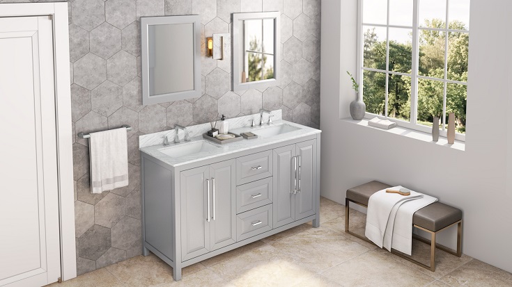 Problem 1 solid hardwood bathroom vanity lifetime guarantee Innovate Building Solutions #HardwoodVanity #VanityMirrors #DoubleSinkVanity