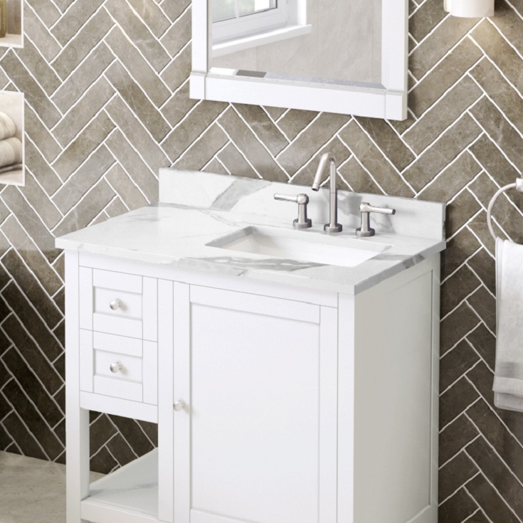 Factor 1 high priced vanity Vienna Quartz 36 inch cabinet TOPR37CQAST_lifestyle1 | Innovate Building Solutions #Vanity #VanityTops #BathroomSinkCountertops