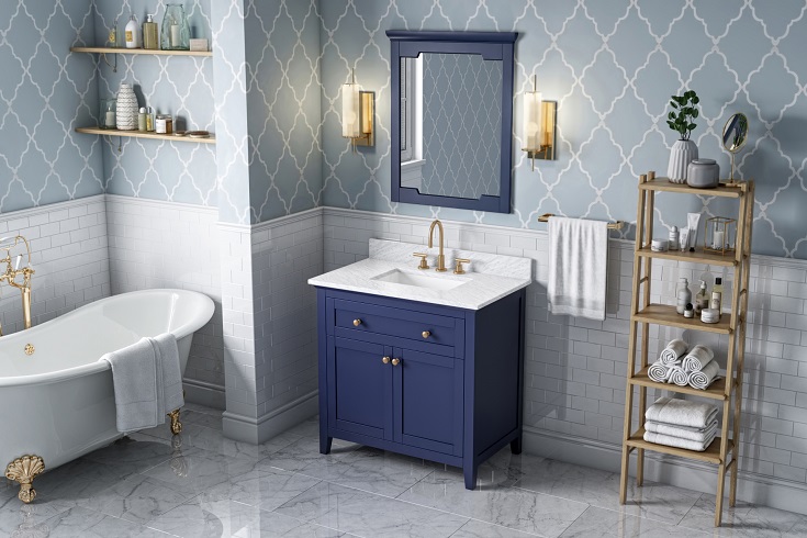 Factor 15 matching mirror to a shaker style bathroom vanity with a carrara marble countertop Innovate Building Solutions #VanityMirror #BathroomMirror #WallHungMirror