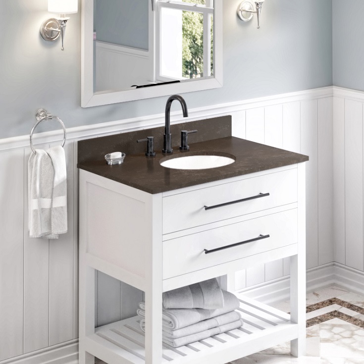 Factor 7 37 inch wide blue limestone bathroom vanity countertop Innovate Building Solutions #LimestoneVanityCountertop #VanityCountertop #Vanity