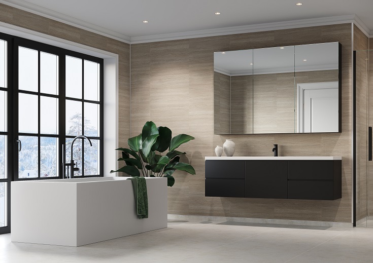 Mistake 1 marina gray oak laminate bathroom wall panels | Innovate Building Solutions #LaminateWallPanels #BathroomWallPanels #ShowerBase