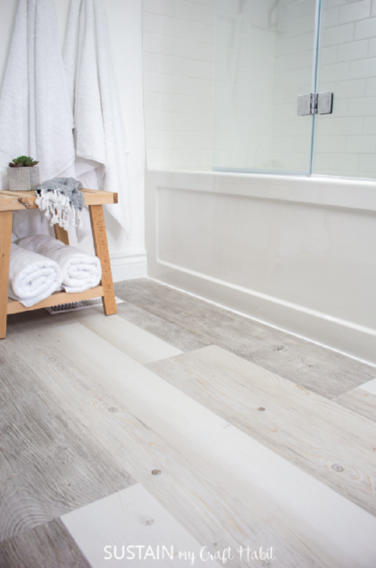 Idea 1 luxury vinyl plank bath flooring credit Sustain my Craft Habit | Innovate Building Solutions #VinylFlooring #VinylPlankFlooring #BathroomFloor