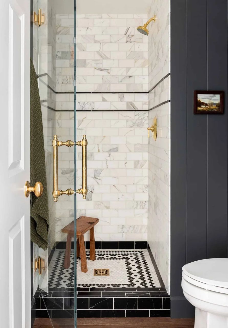  tall tile shower in a small bathroom credit 