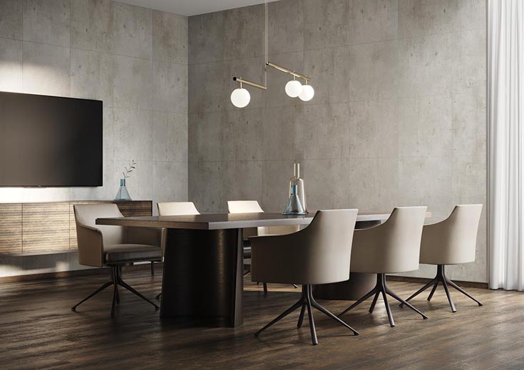 Reason 4 extra tall 9 foot or 10 foot cracked cement wall panels in a conference room | Conference Room Feature Wall Design