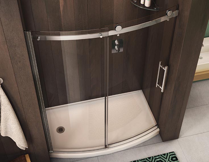 Glass shower door step - step 1 curved glass sliding door and shower pan | bathroom remodeling ideas | shower design ideas