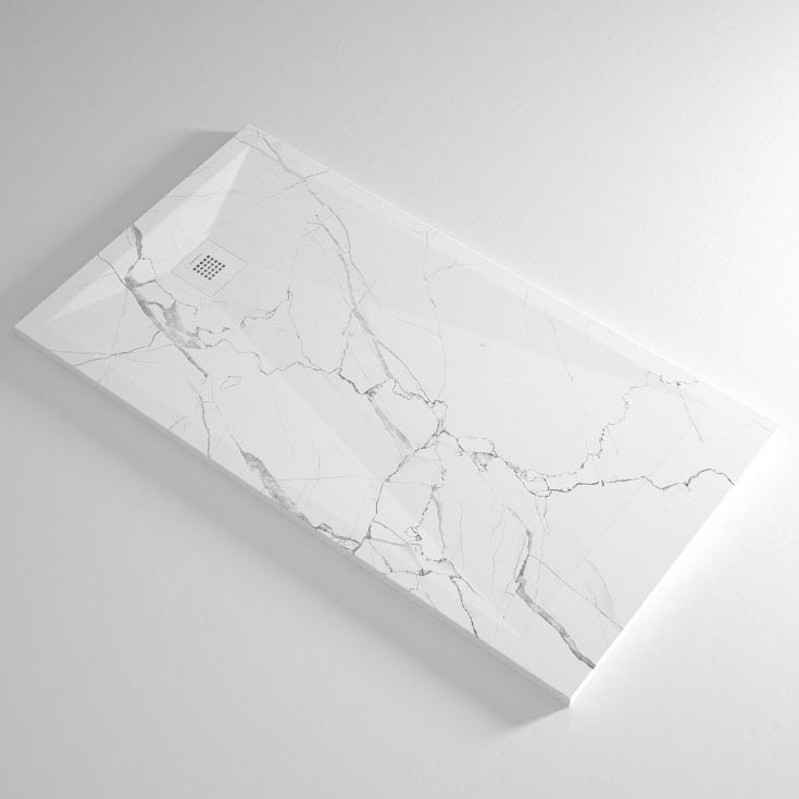 Low profile white marble shower pan